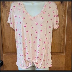 No Boundaries Pink Palm Print Short Sleeve Top